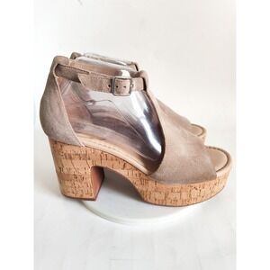 Gb Platform Sandals 9.5 Beige‎ Suede Cork Block Heel Ankle Strap Boho Neutral